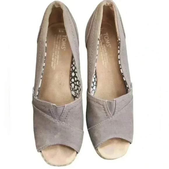 Toms Calypso Wedge Espadrille Sandal Peep Toe Taupe Grey Women's size  6 - Picture 2 of 13